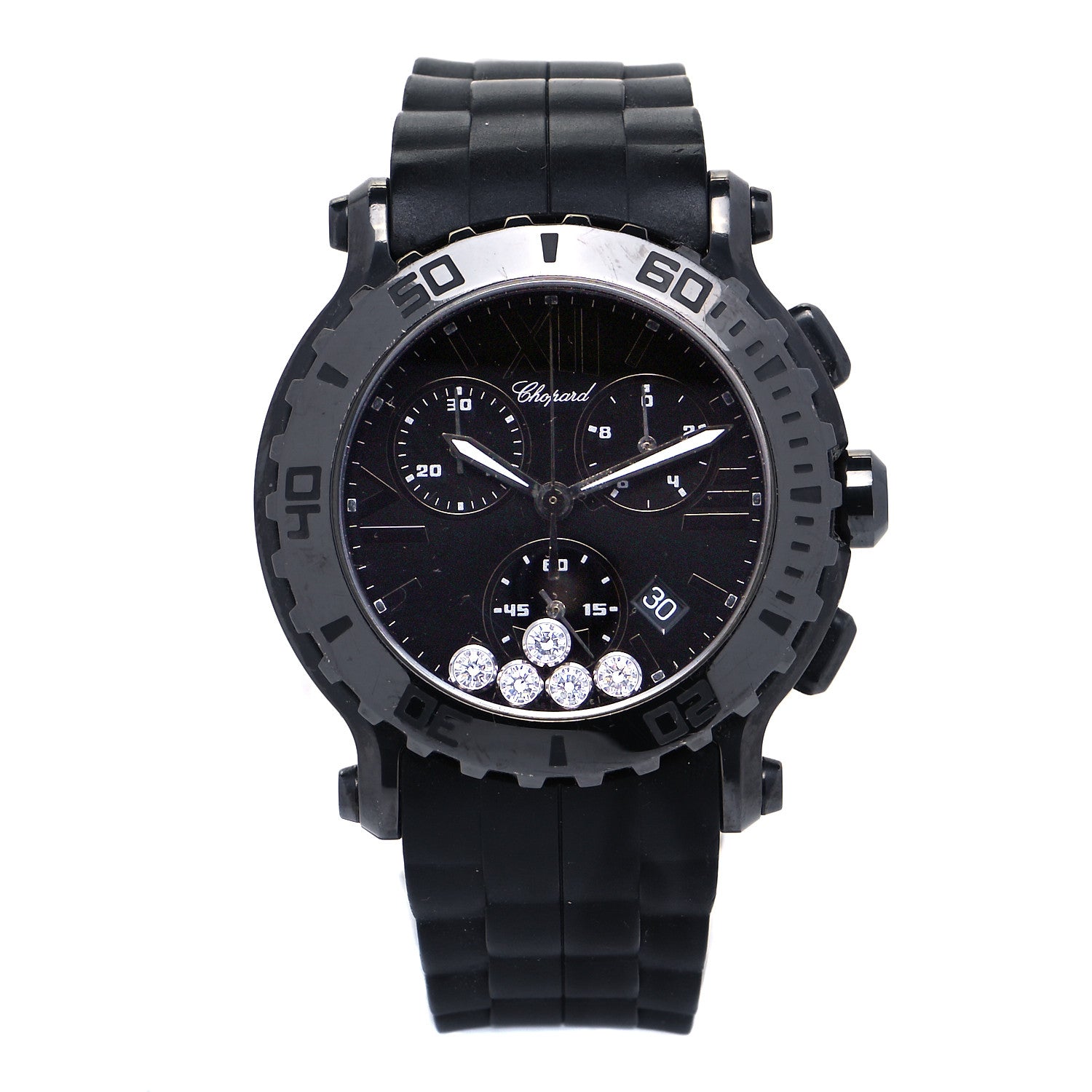 Chopard PVD Stainless Steel Rubber 5 Diamond 42mm Happy Sport Chronograph Quartz Watch Black 1 of 5