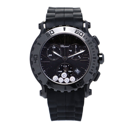 Chopard PVD Stainless Steel Rubber 5 Diamond 42mm Happy Sport Chronograph Quartz Watch Black 1 of 5