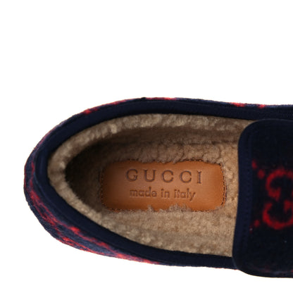 Gucci Covered Wool GG Monogram Mens Fria Horsebit Loafers 7.5 Blue Red Butterscotch 7 of 9