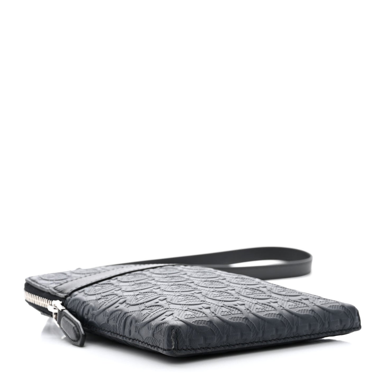 Calfskin Gancini Embossed Travel Pouch Black