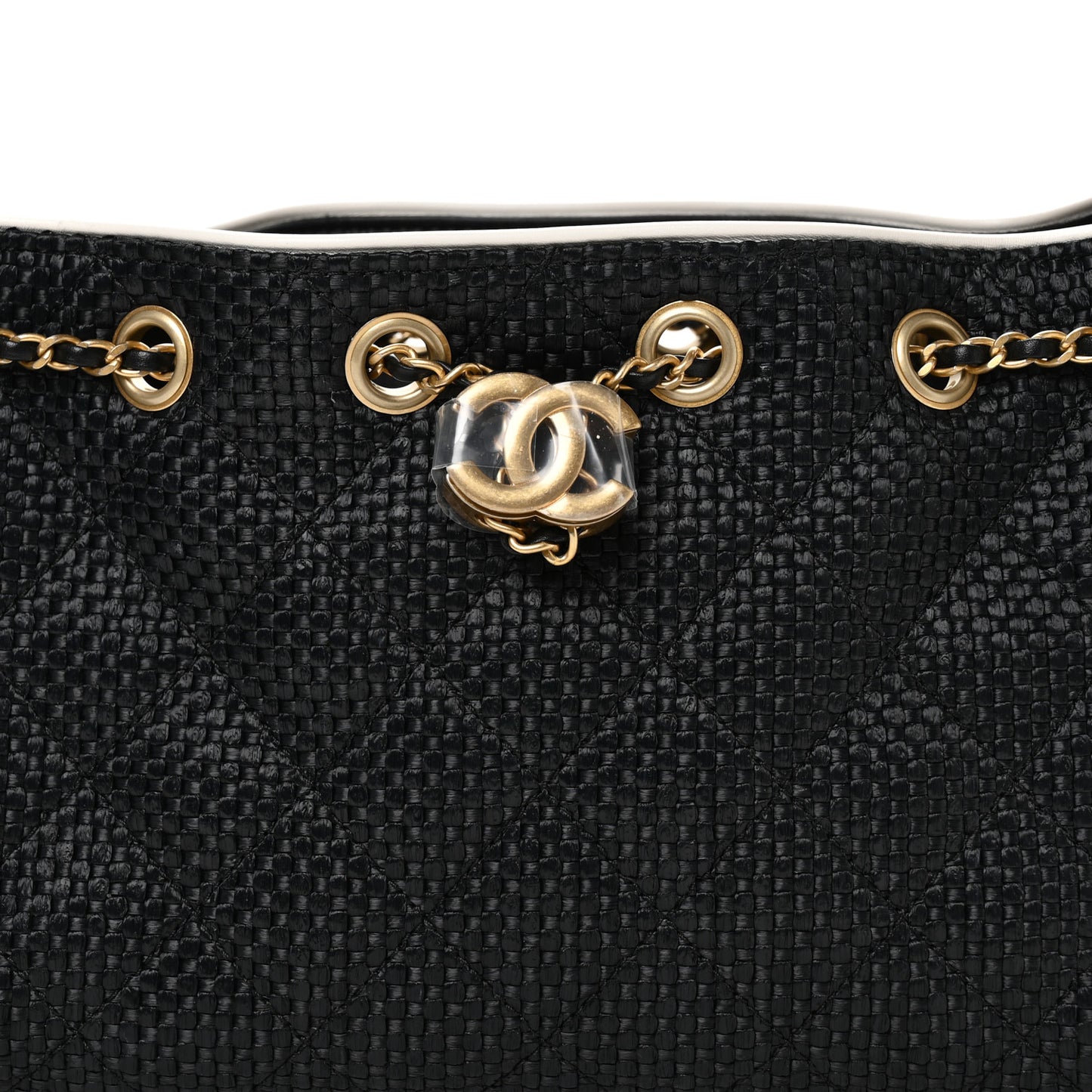 Braided Raffia Calfskin Quilted Mini Chanel 25 Handbag Black White