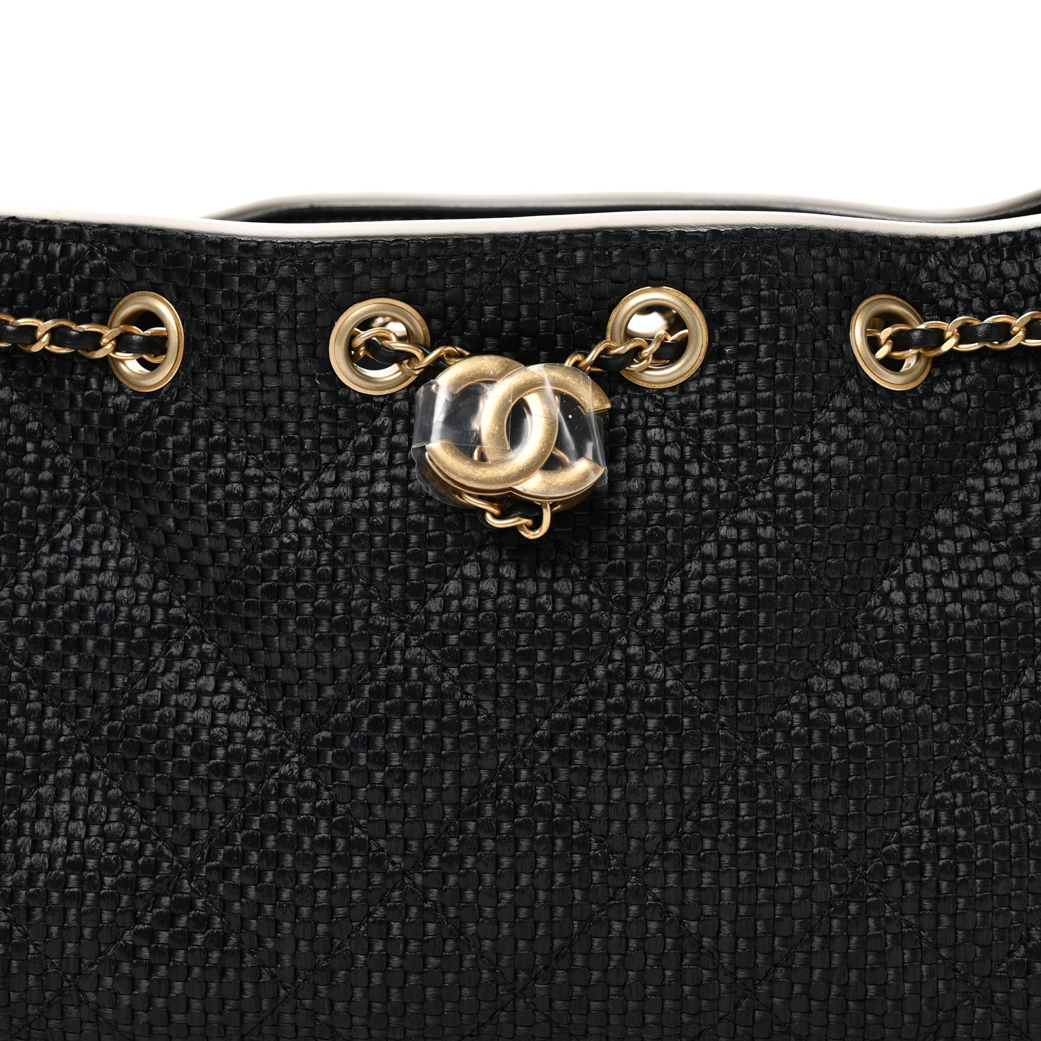 Chanel Braided Raffia Calfskin Quilted Mini Chanel 25 Handbag Black White 8 of 11