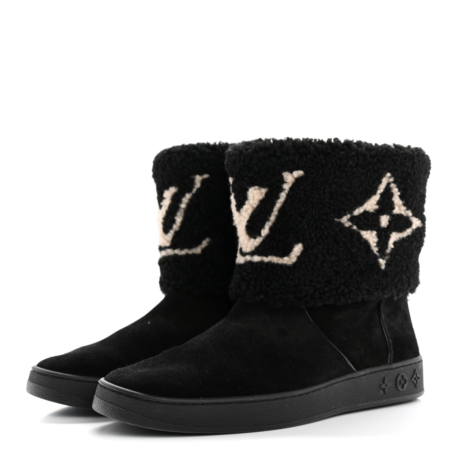 Louis Vuitton Suede Calfskin Shearling Snowdrop Flat Ankle Boot 38.5 Black 4 of 10