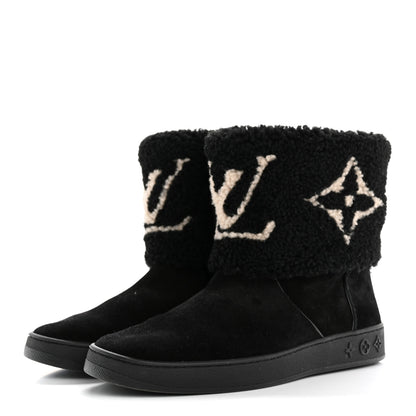 Louis Vuitton Suede Calfskin Shearling Snowdrop Flat Ankle Boot 38.5 Black 4 of 10