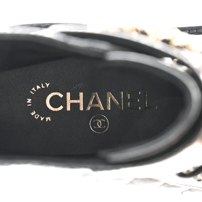 Chanel Shiny Goatskin Calfskin Quilted Lace Up Combat Boots 37 Black 9 of 11