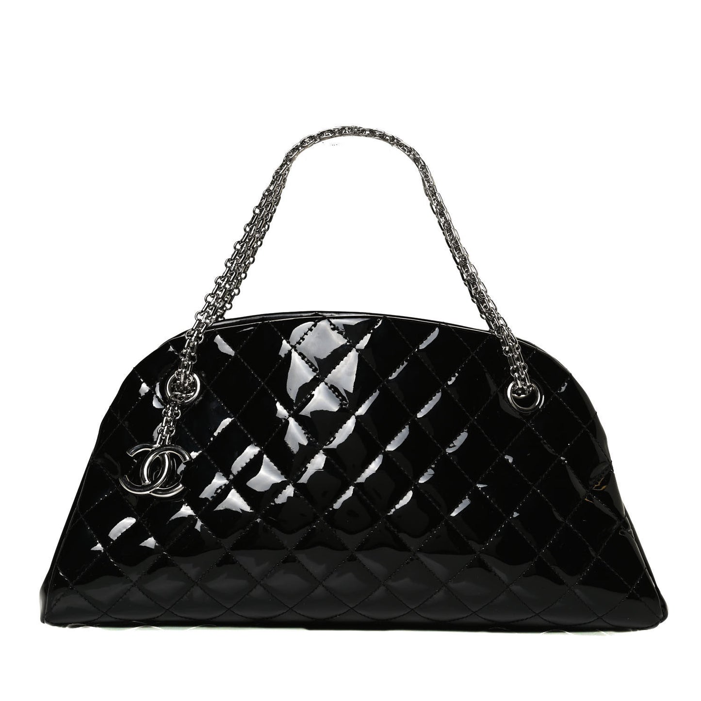 Patent Quilted Medium Just Mademoiselle Bowling Bag Black