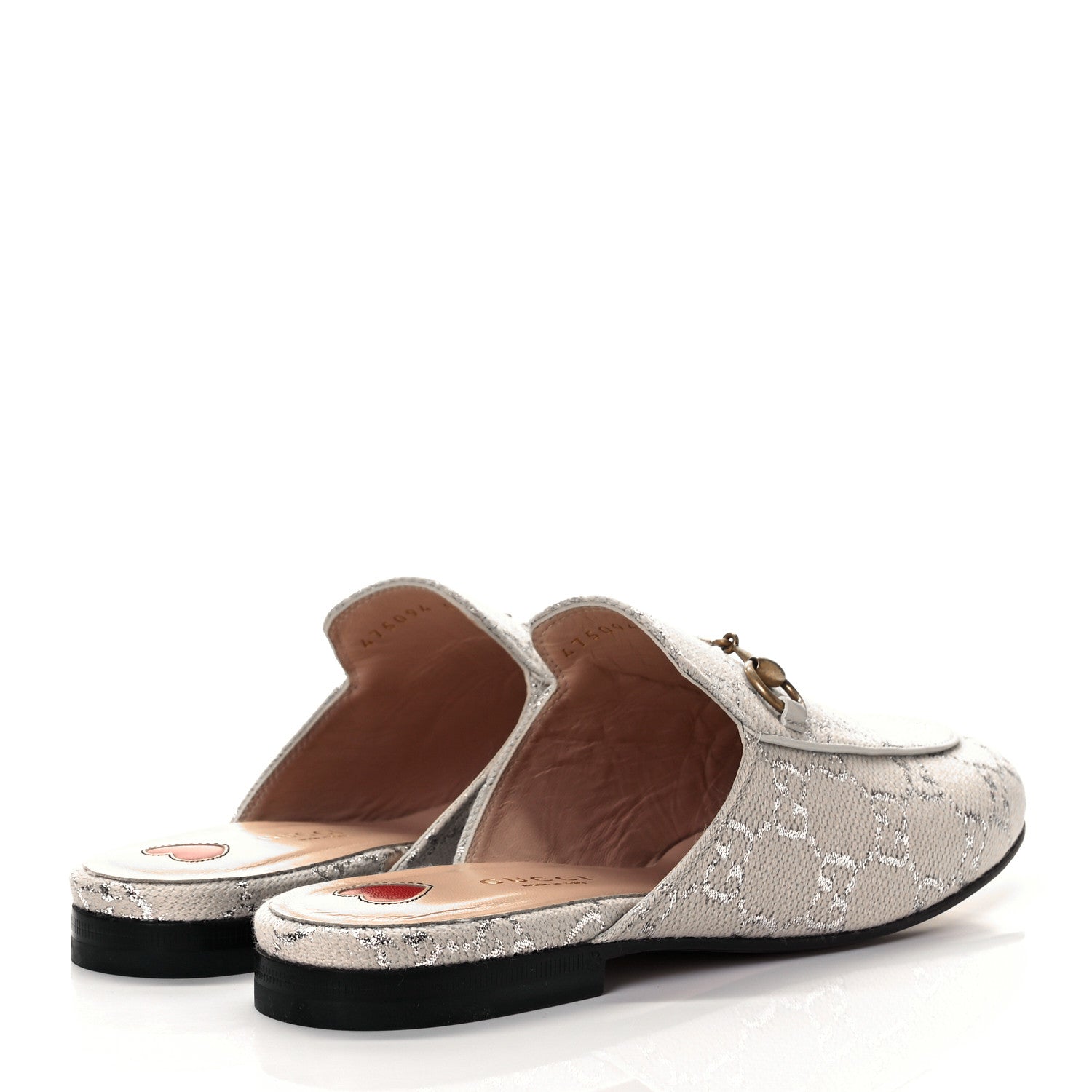 Gucci Canvas Lame GG Monogram Womens Princetown Slippers 37 Gardenia Silver 4 of 12