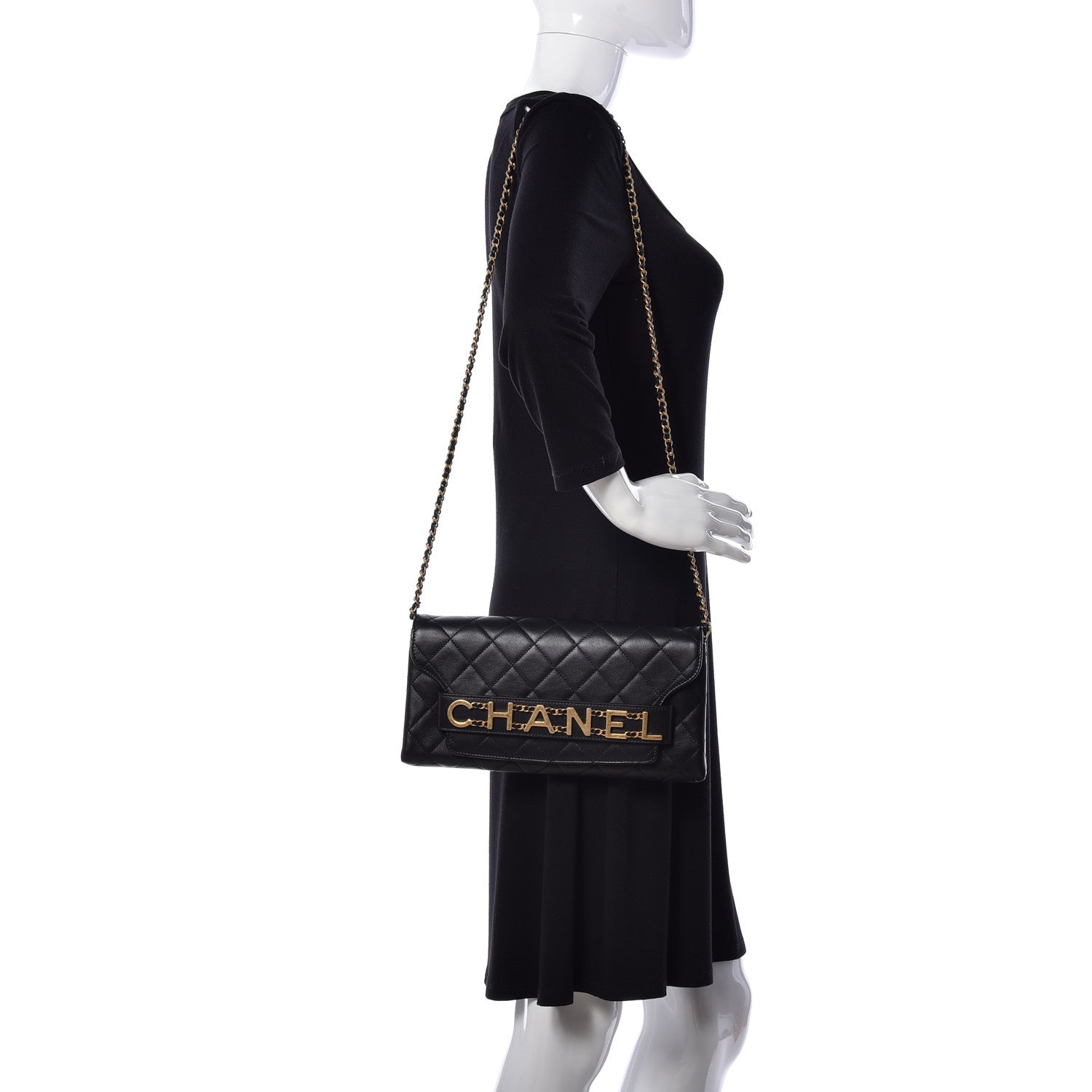 Chanel Calfskin Quilted Enchained Clutch Black 2 of 10