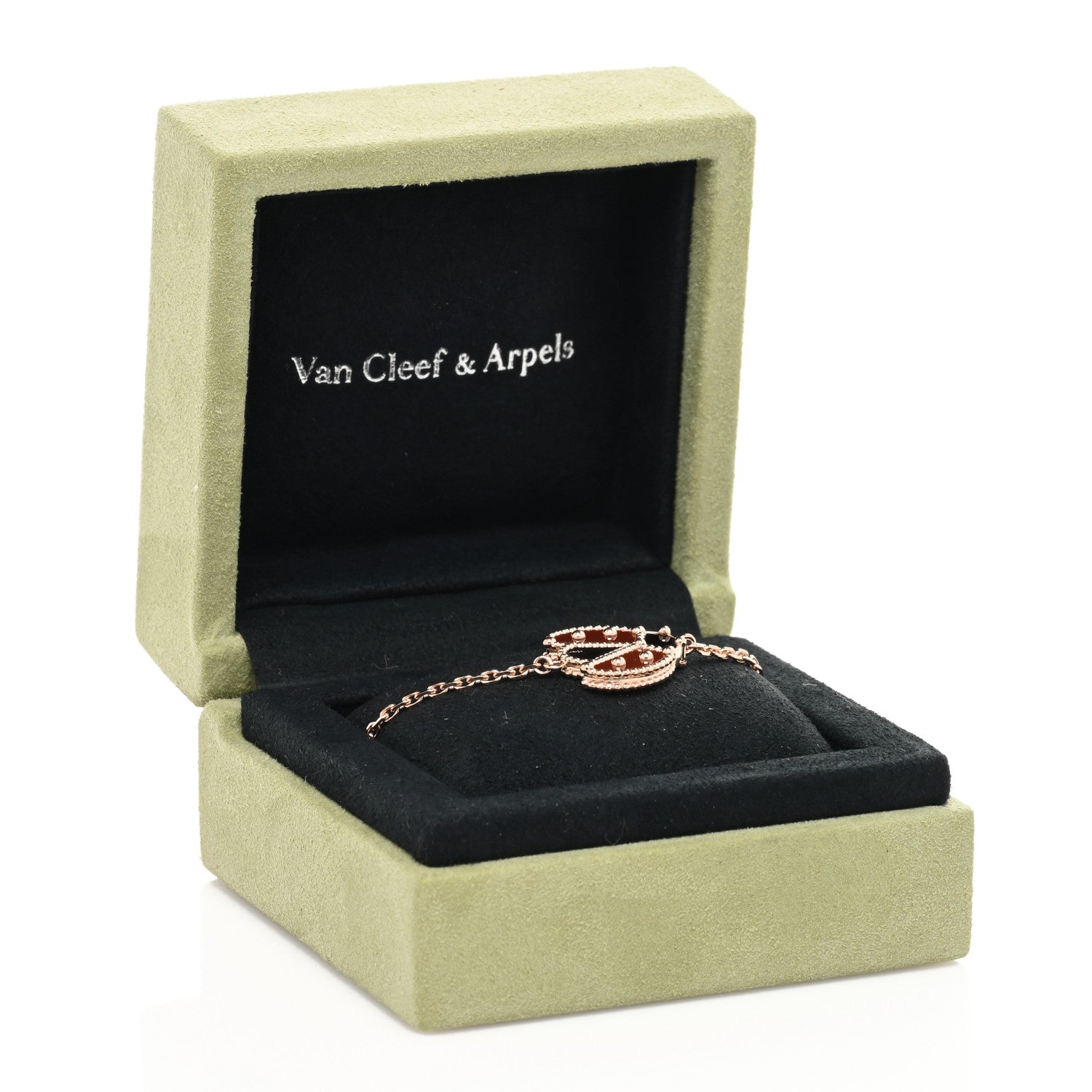 Van Cleef & Arpels 18K Rose Gold Carnelian Onyx Lucky Spring Open Wing Lady Bug Bracelet 4 of 4