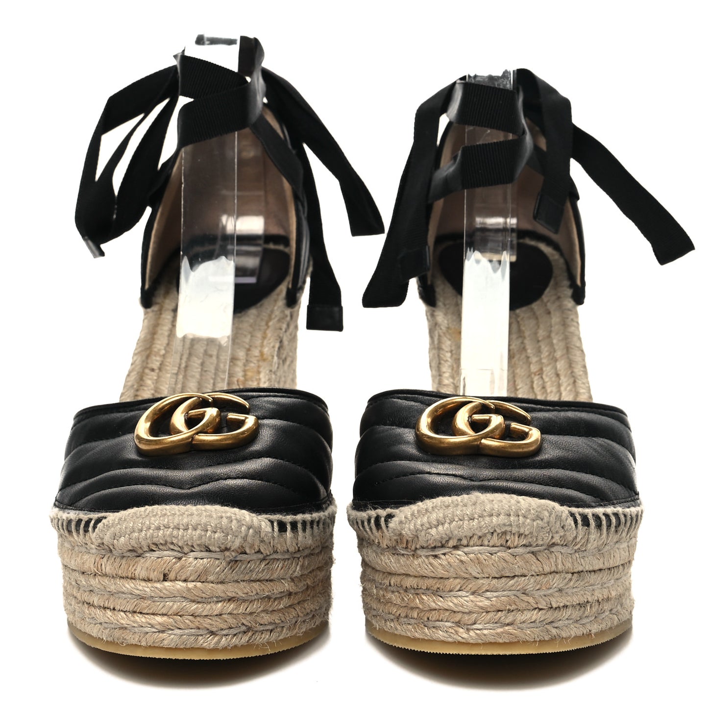 Nappa Matelasse GG Marmont Ankle Wrap Platform 35/120mm Espadrille Wedges 40 Black