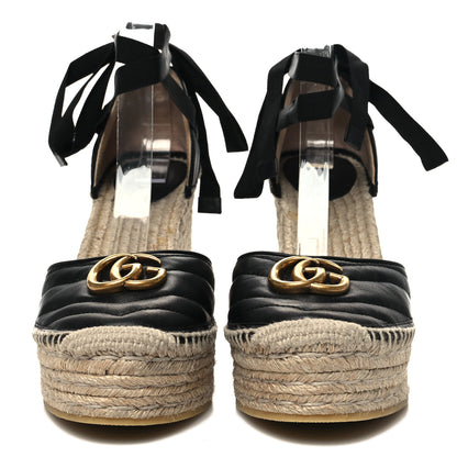 Gucci Nappa Matelasse GG Marmont Ankle Wrap Platform 35/120mm Espadrille Wedges 40 Black 2 of 9