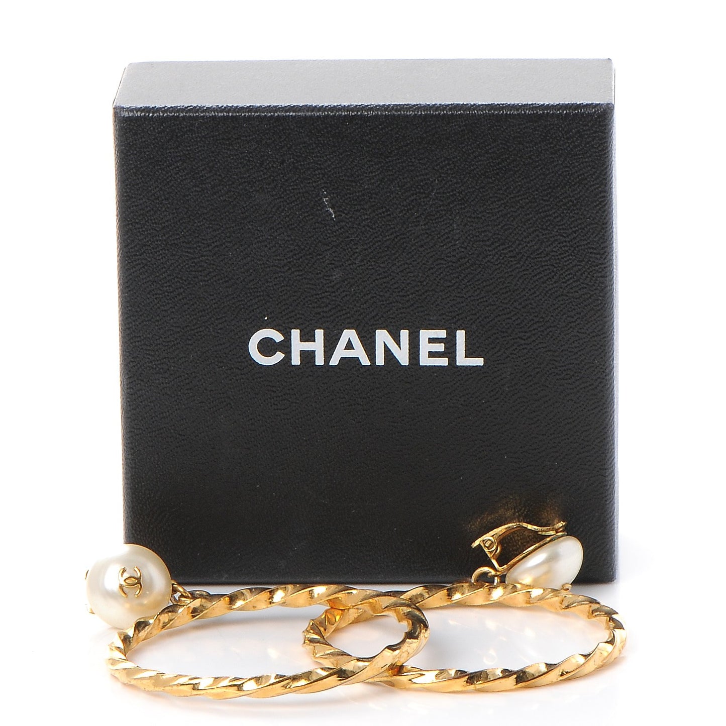 Pearl CC Twist Large Hoop Clip On Earrings Gold