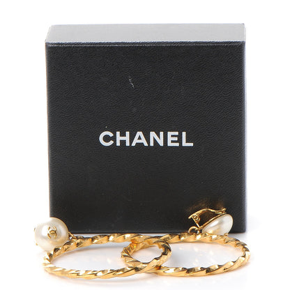Chanel Pearl CC Twist Large Hoop Clip On Earrings Gold 5 of 5
