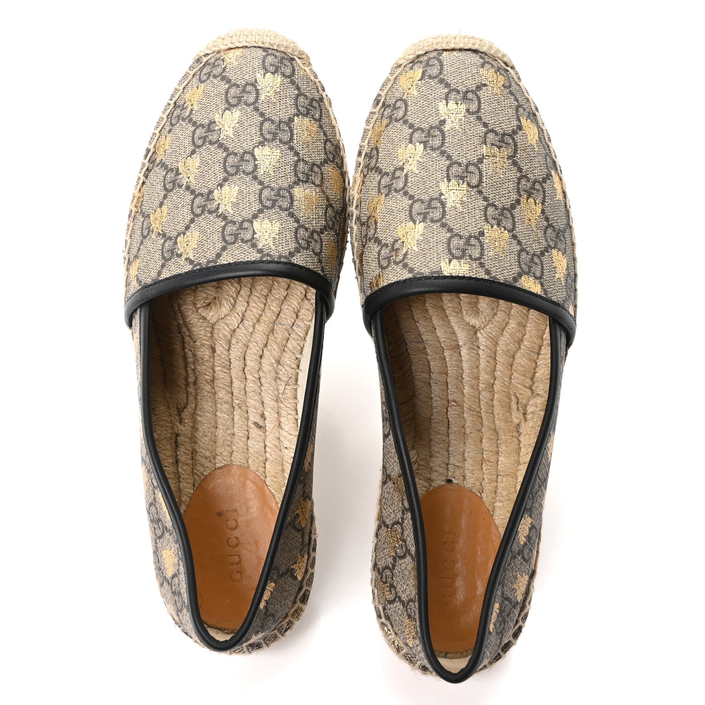 GG Supreme Monogram Bees Espadrille Flats 38 Beige Ebony Oro Black