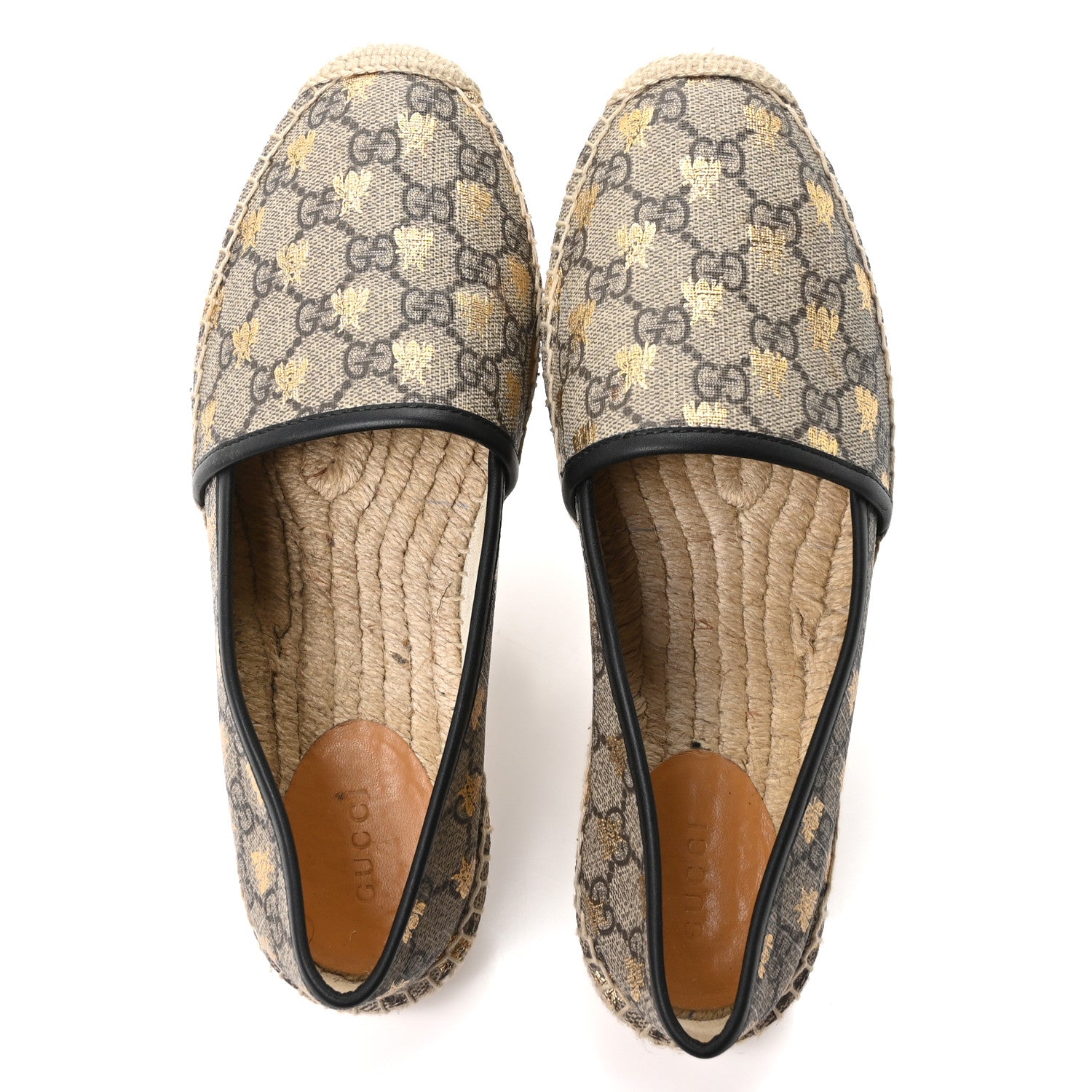 Gucci GG Supreme Monogram Bees Espadrille Flats 38 Beige Ebony Oro Black 2 of 10