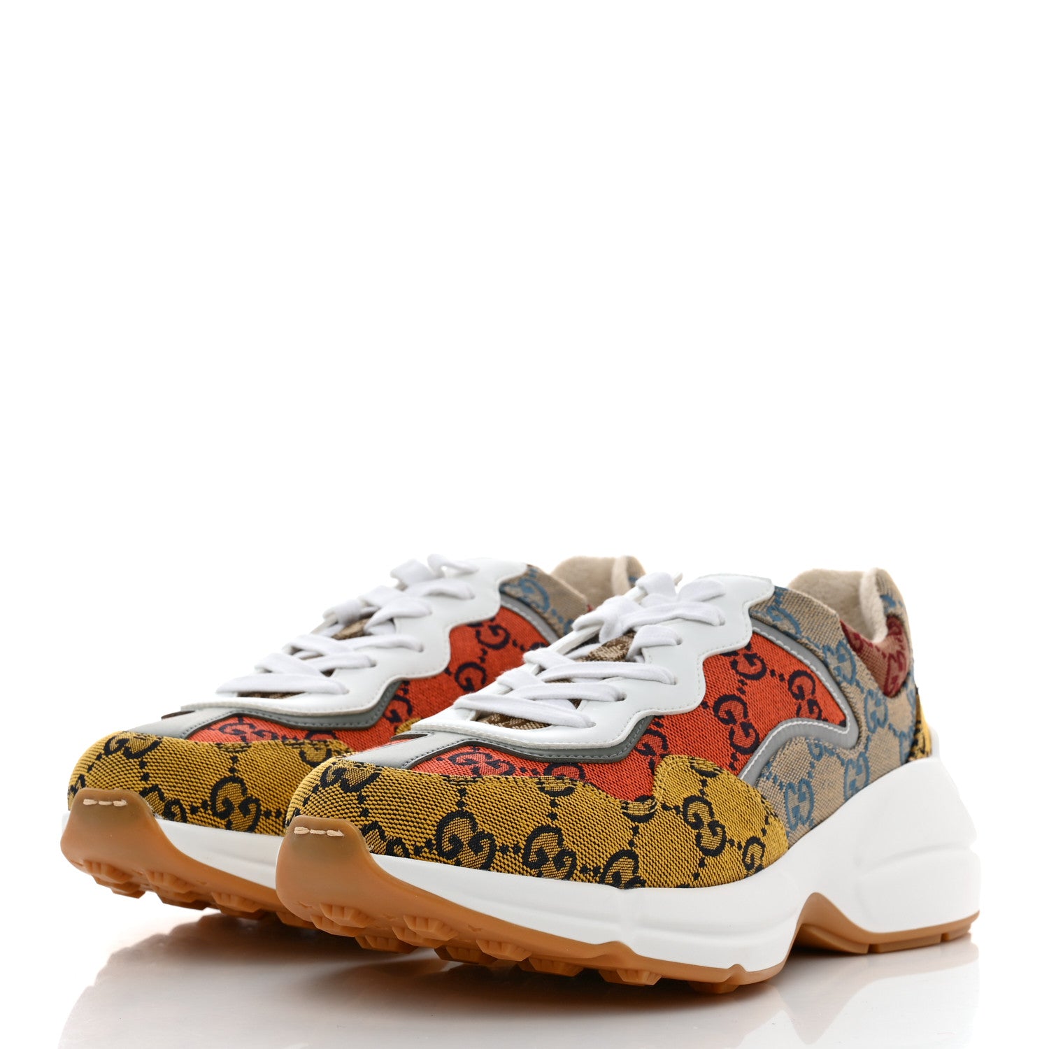 Gucci Monogram Multicolor Demetra Womens Rhyton Sneakers 38 Yellow Blue Great White Tabasco 3 of 8