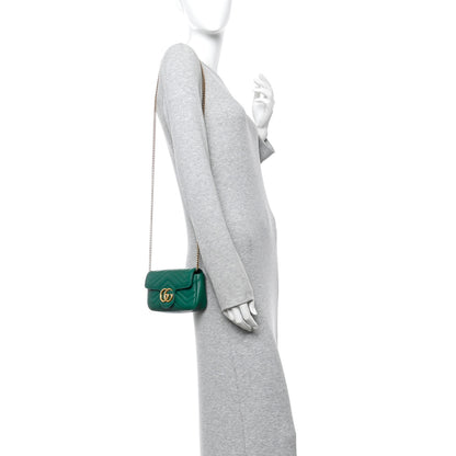 Gucci Calfskin Matelasse Super Mini GG Marmont Shoulder Bag Emerald Green 2 of 11