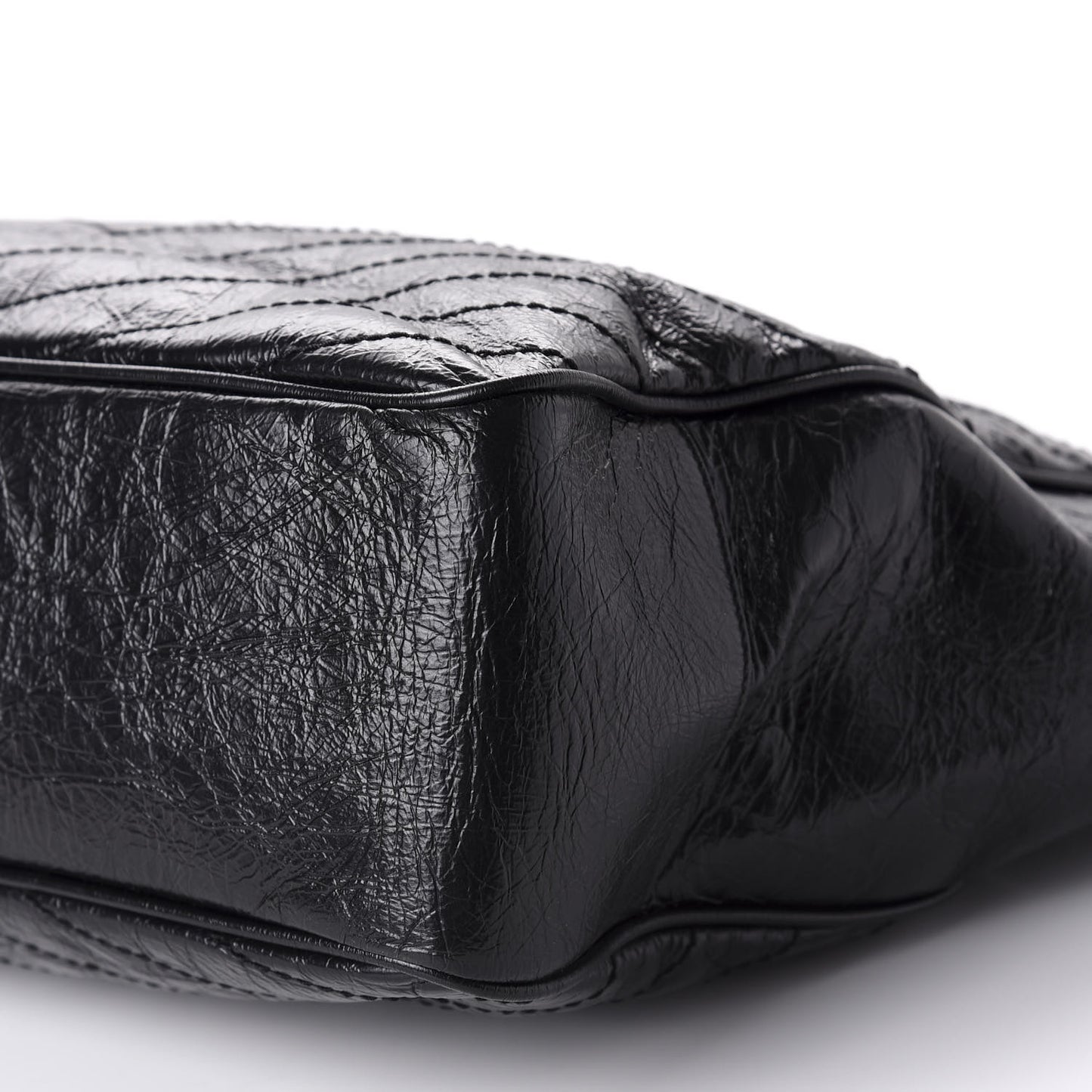 Crinkled Calfskin Matelasse Monogram Large Niki Shopping Tote Bag Black