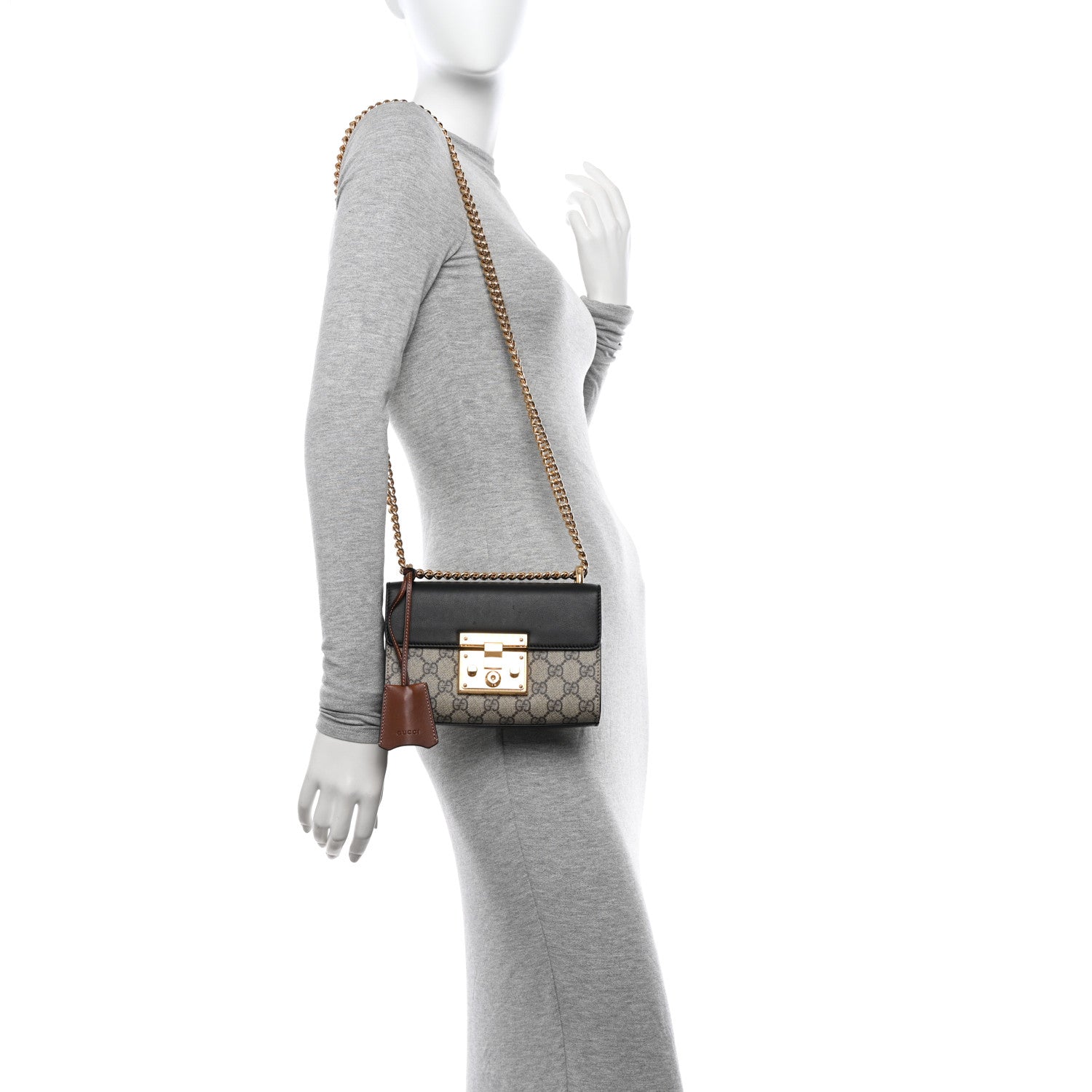 Gucci GG Supreme Monogram Calfskin Small Padlock Shoulder Bag Beige Black Cuir 2 of 11