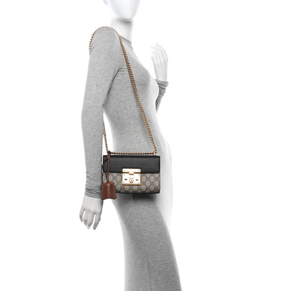 Gucci GG Supreme Monogram Calfskin Small Padlock Shoulder Bag Beige Black Cuir 2 of 11