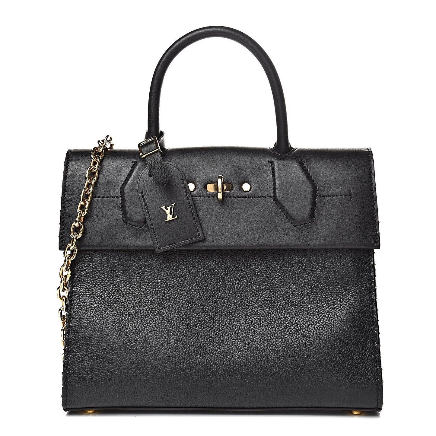 Calfskin Taurillon Studded City Steamer One Handle Bag Black