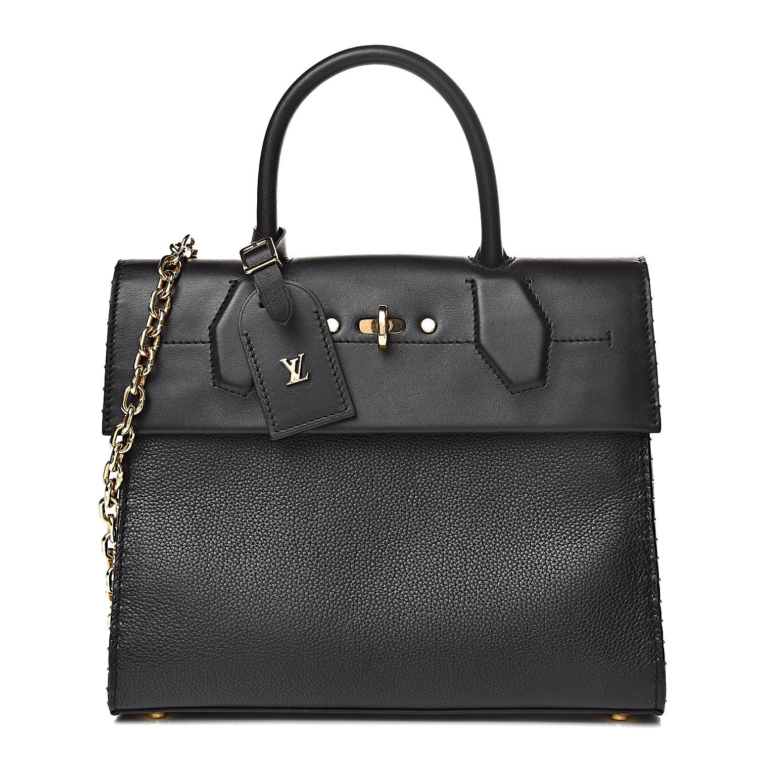 Louis Vuitton Calfskin Taurillon Studded City Steamer One Handle Bag Black 1 of 13
