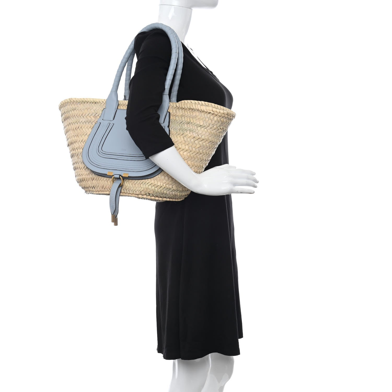 Chloe Raffia Small Grain Calfskin Medium Marcie Basket Shady Blue 2 of 8