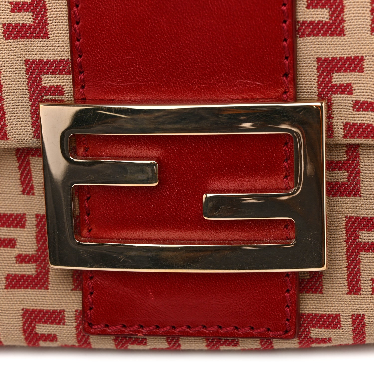 Fendi Zucchino Vitello Mini Mama Baguette Beige Rosso 13 of 13