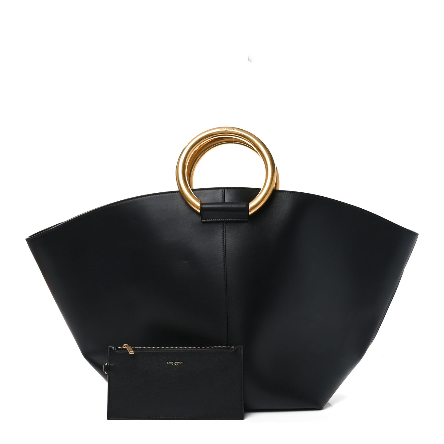Smooth Calfskin Maxi Trapezoid Shopping Tote Black