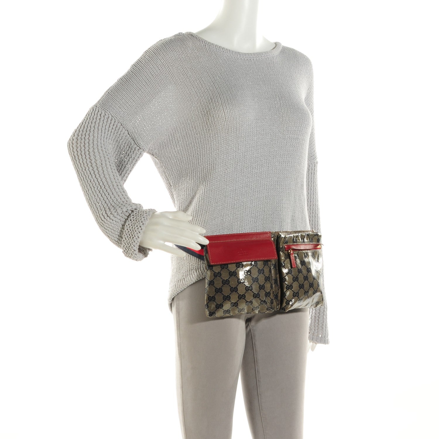Gucci Crystal Monogram Web Double Pocket Belt Bag Navy Red 2 of 6