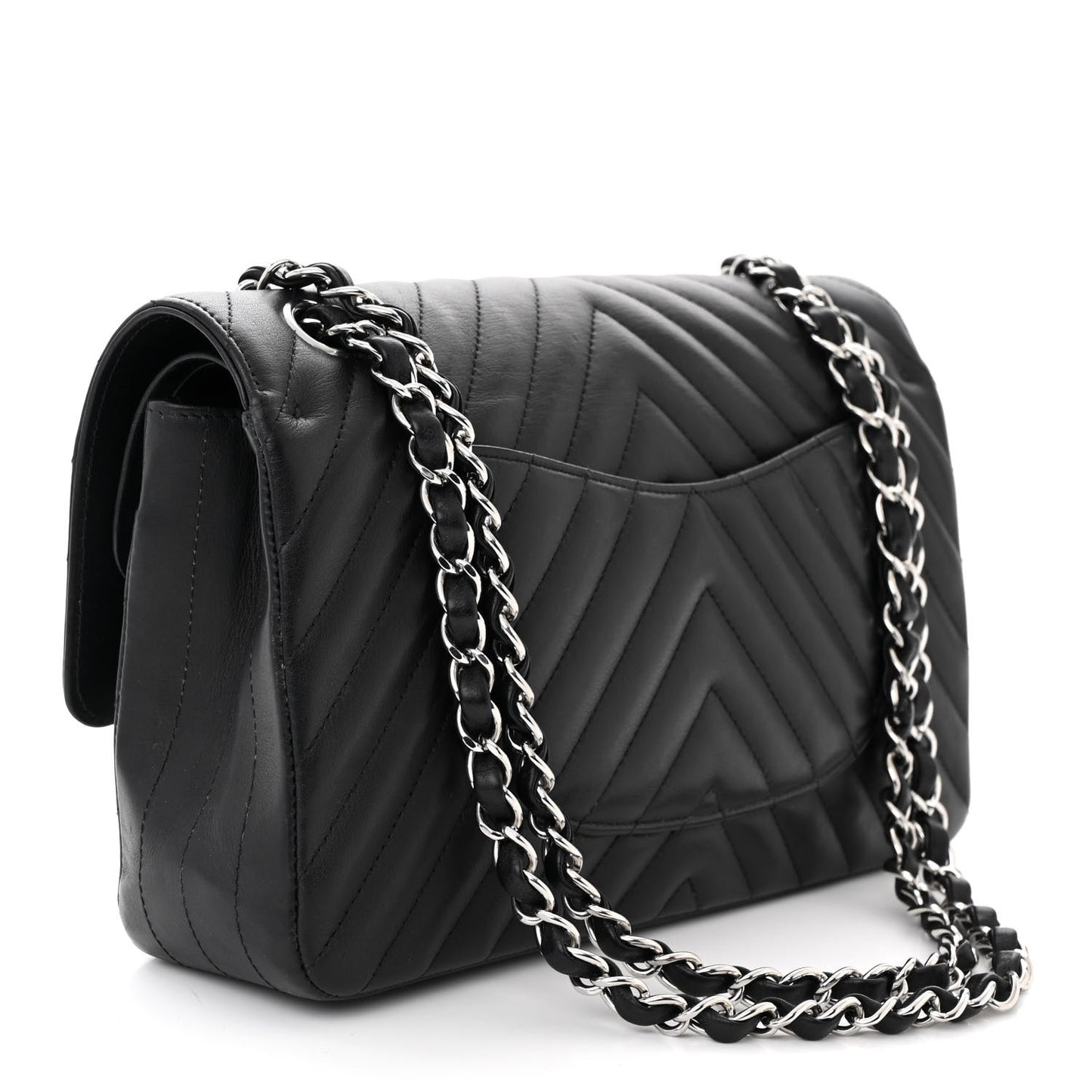 Lambskin Chevron Quilted Medium Double Flap Black