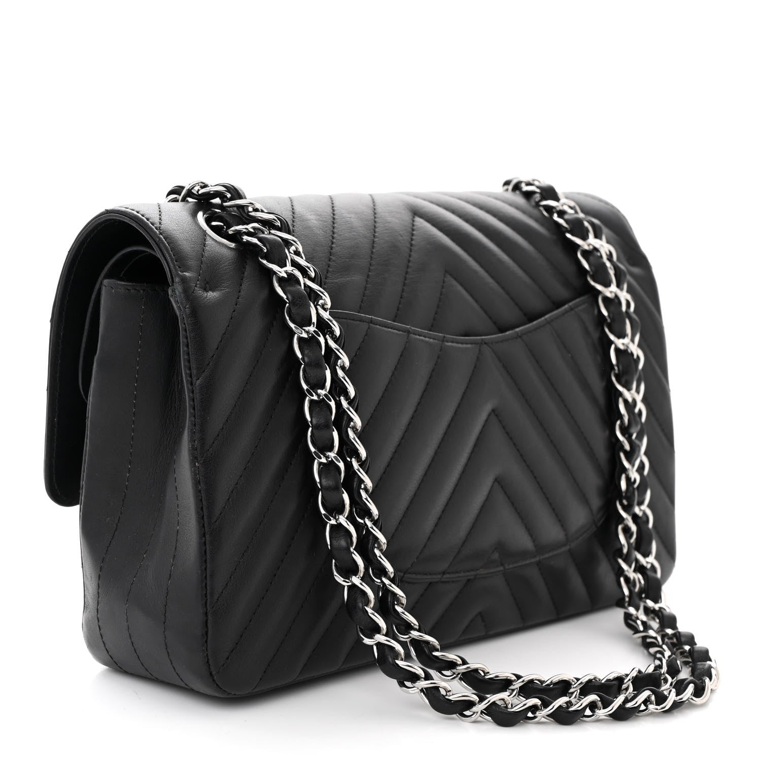 Chanel Lambskin Chevron Quilted Medium Double Flap Black 3 of 10