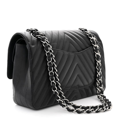 Chanel Lambskin Chevron Quilted Medium Double Flap Black 3 of 10