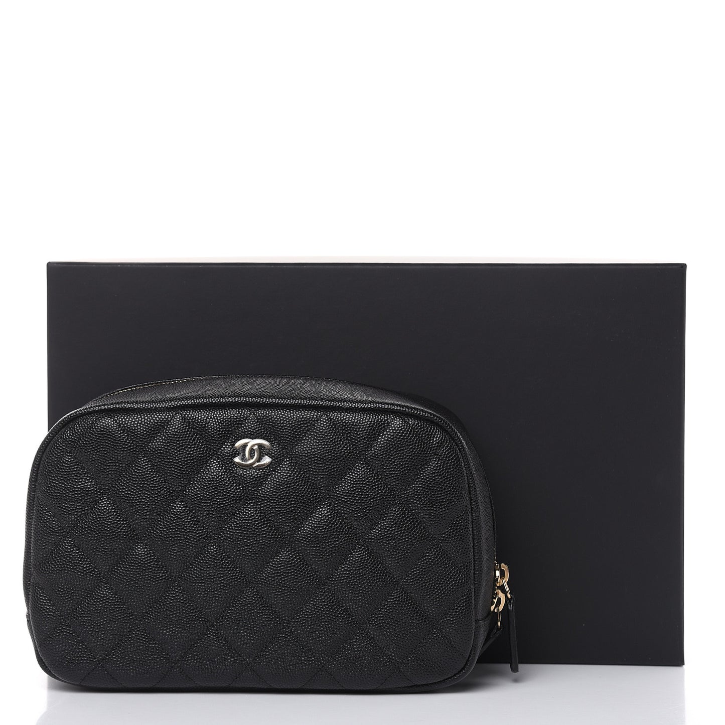 Caviar Quilted Curvy Pouch Cosmetic Case Black