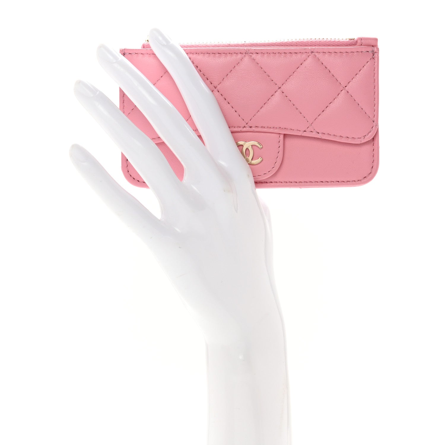 Chanel Lambskin Quilted Flap Zip Card Holder Pink 2 of 13