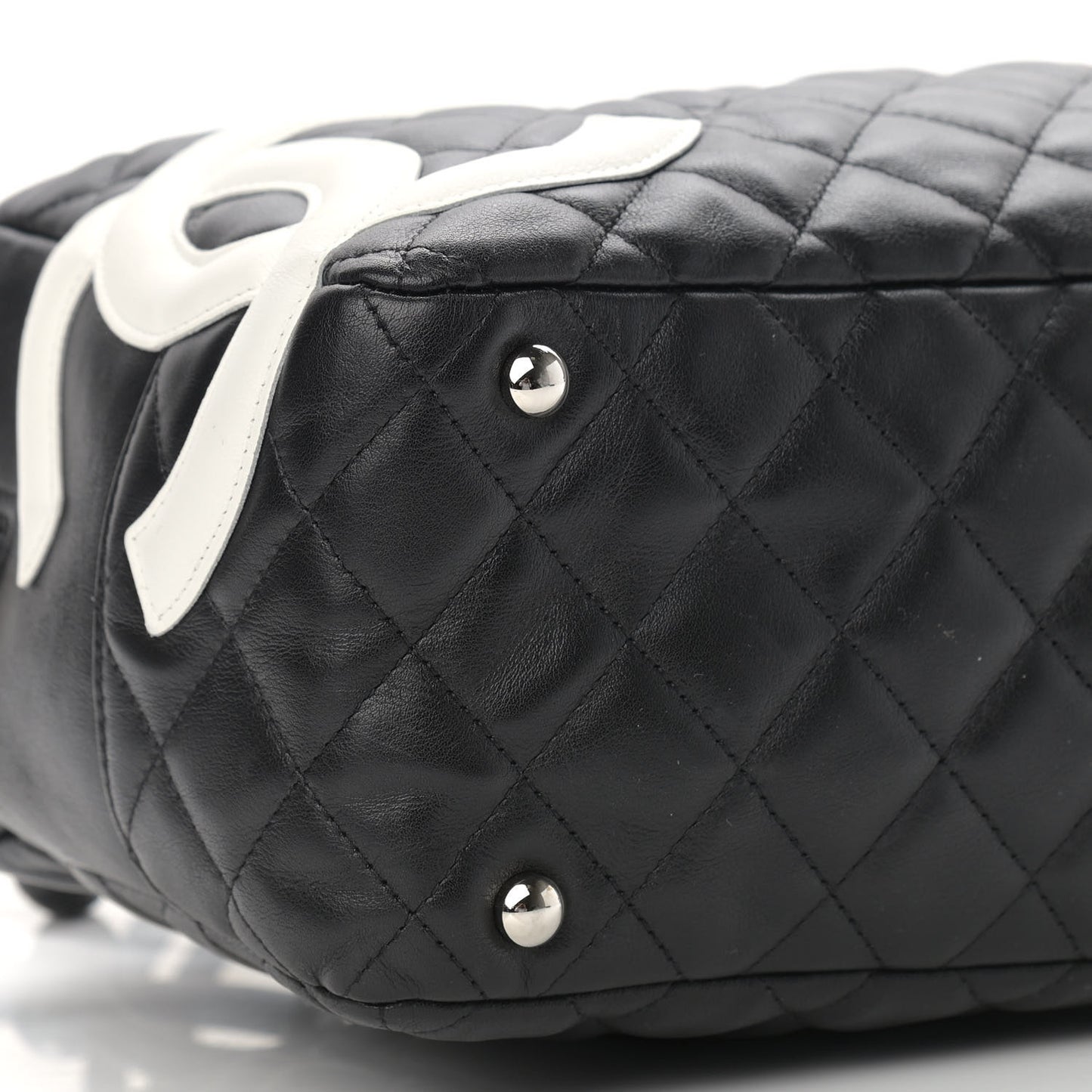 Calfskin Quilted Large Cambon Bowler Black White