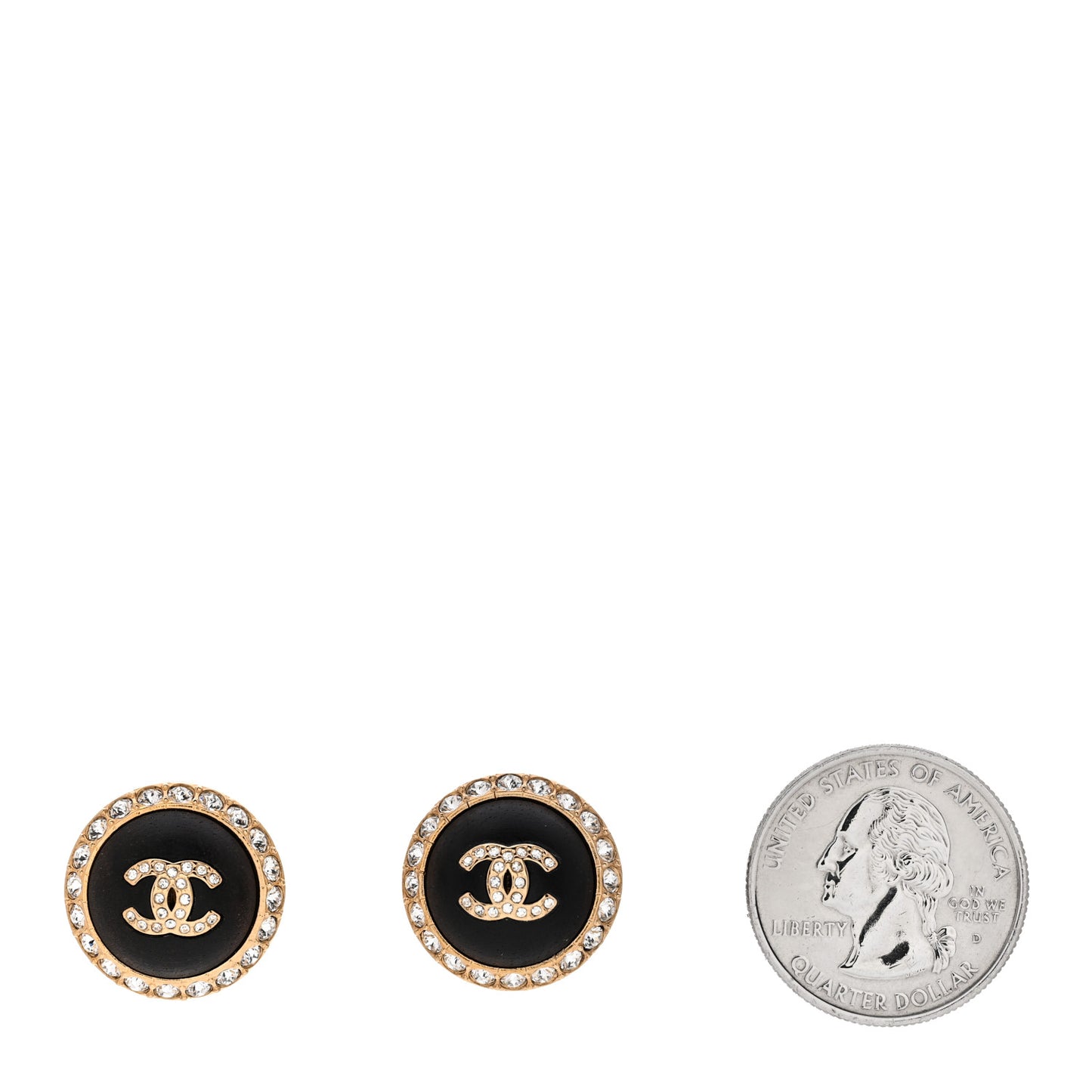 Metal Wood Crystal CC Round Earrings Gold Brown