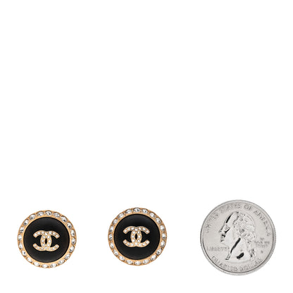 Chanel Metal Wood Crystal CC Round Earrings Gold Brown 2 of 5