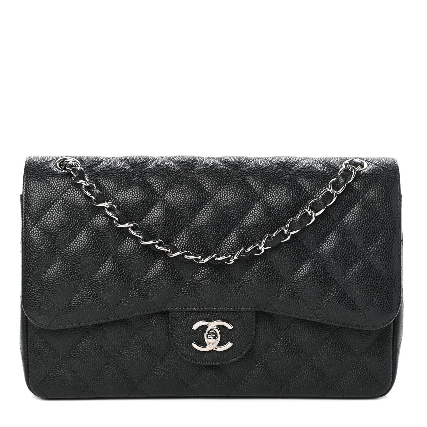 Caviar Quilted Jumbo Double Flap Black