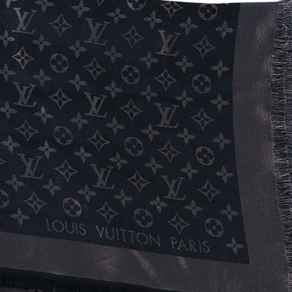Louis Vuitton Silk Lurex Wool Monogram Shine Shawl Black 2 of 3