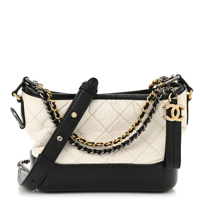 Chanel Aged Calfskin Quilted Small Gabrielle Hobo Black White 1 of 14