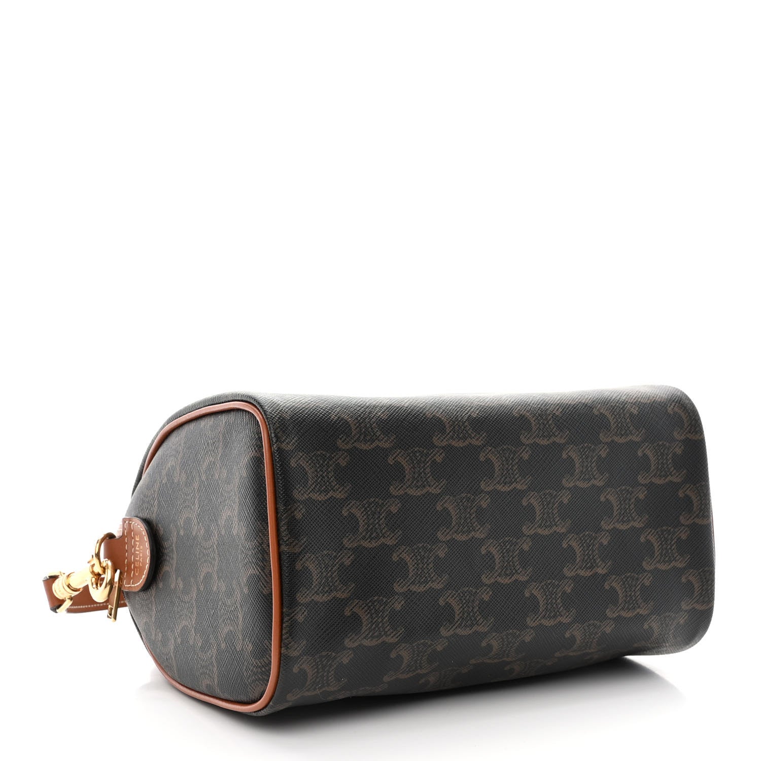 Celine Triomphe Canvas Calfskin Small Boston Bag Tan 4 of 11