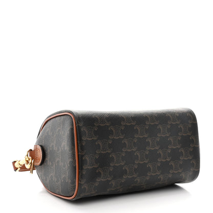 Celine Triomphe Canvas Calfskin Small Boston Bag Tan 4 of 11