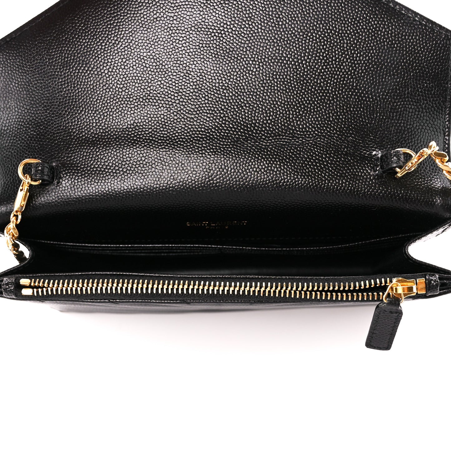 Grain De Poudre Matelasse Chevron Monogram Envelope Chain Wallet Black