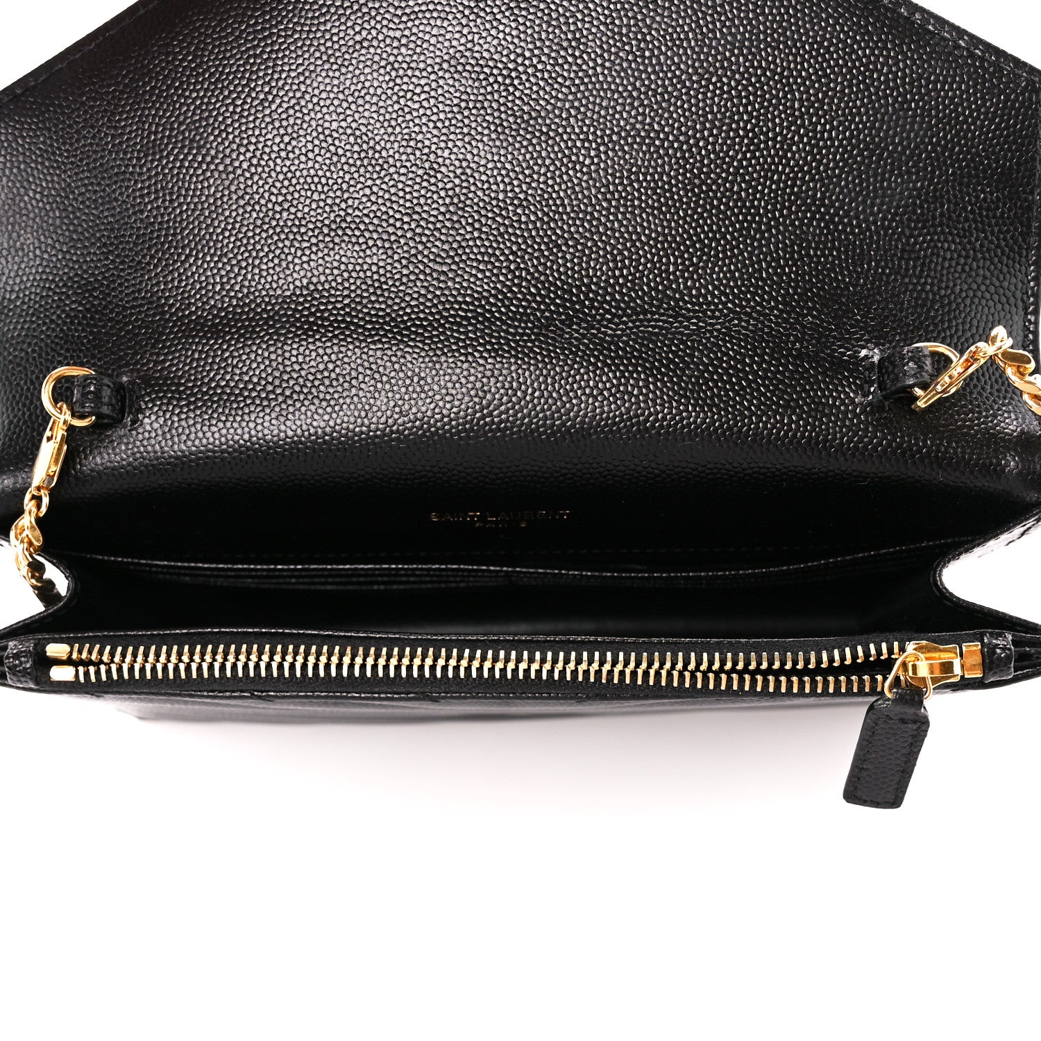 Saint Laurent Grain De Poudre Matelasse Chevron Monogram Envelope Chain Wallet Black 5 of 11
