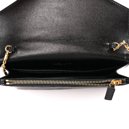 Saint Laurent Grain De Poudre Matelasse Chevron Monogram Envelope Chain Wallet Black 5 of 11