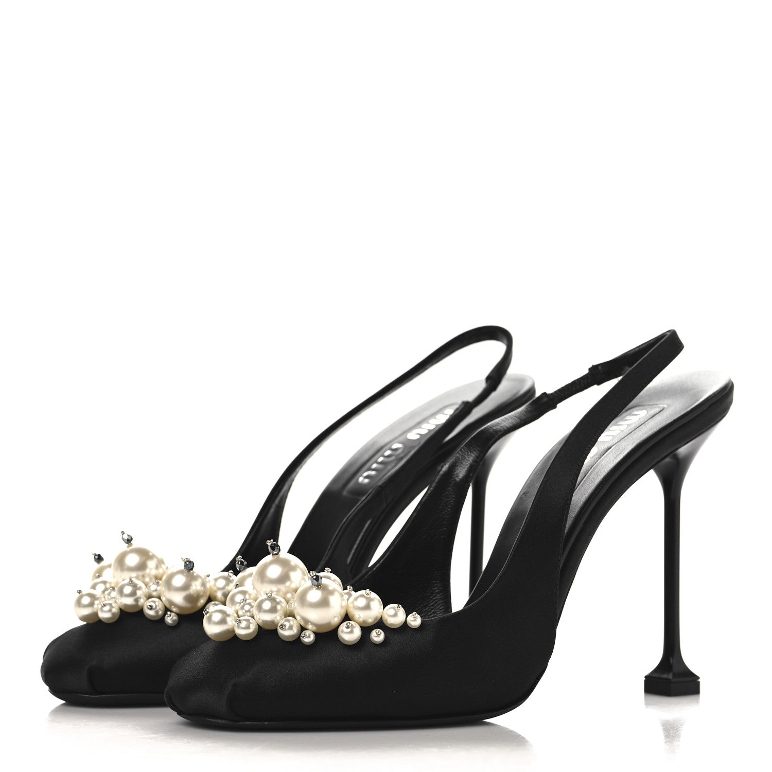 Miu Miu Satin Crystal Pearl Slingback Pumps 40 Black 4 of 9