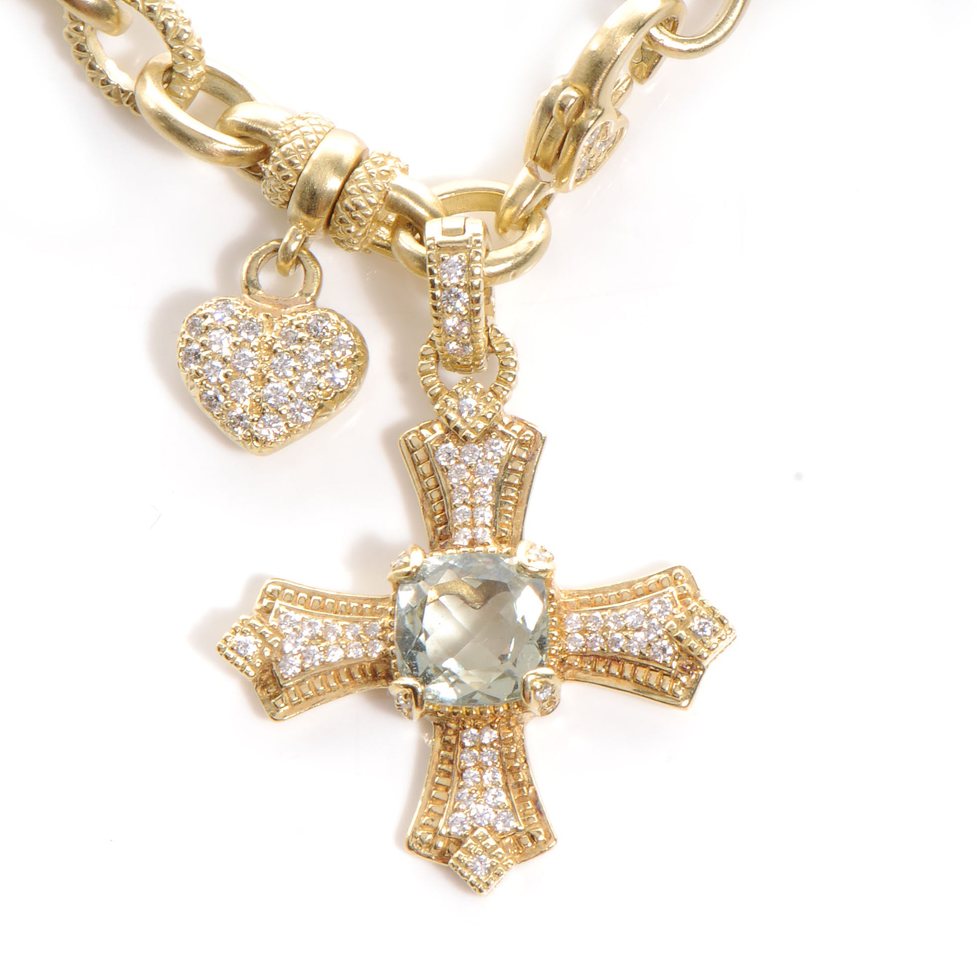 FASHIONPHILE 18k Gold Diamond and Tourmaline Maltese Cross Romance Necklace 7 of 10