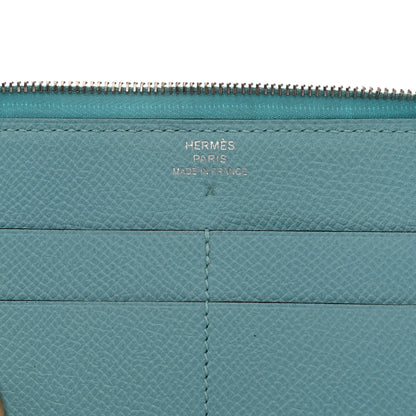 Hermes Epsom Printed Silk Flamingo Party Soie-Cool Wallet Mykonos Bleu Atoll 6 of 10