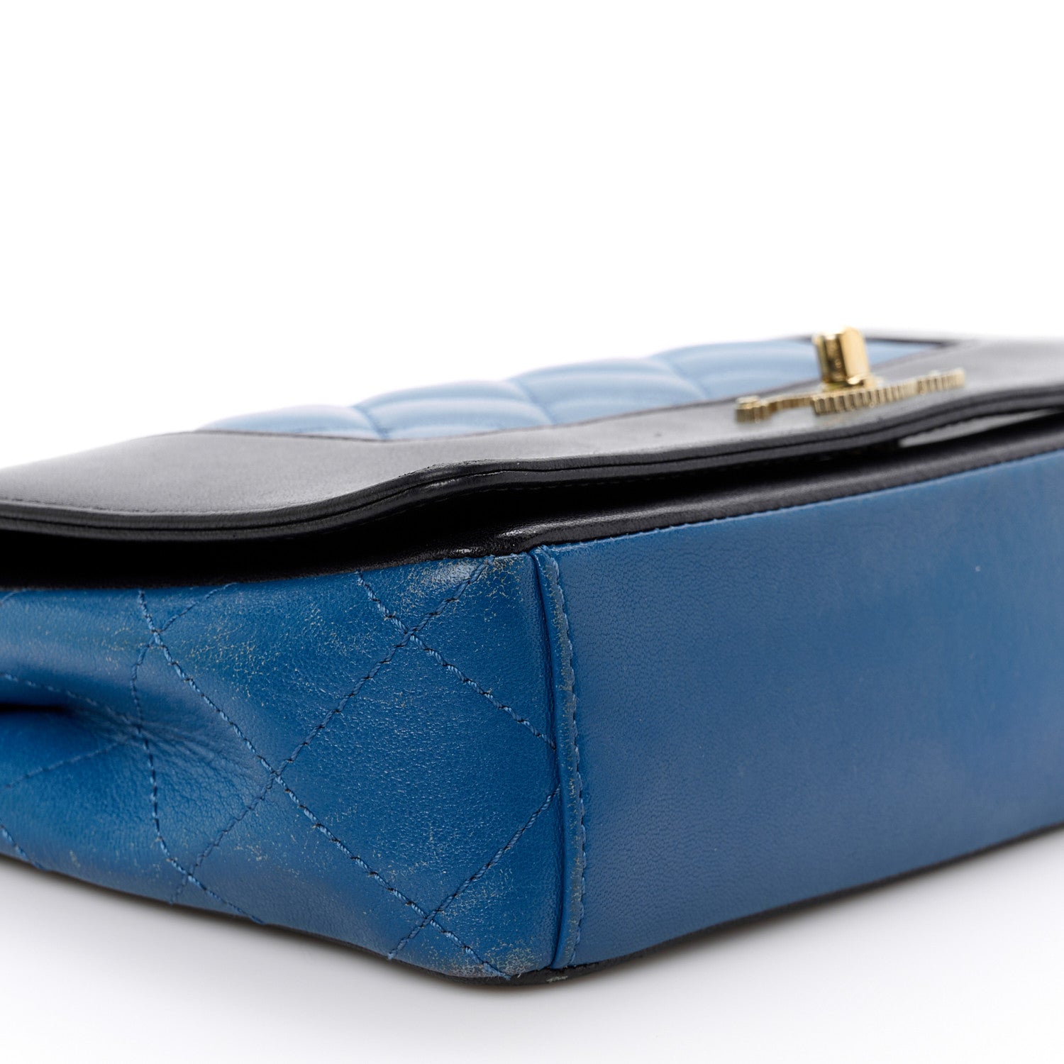 Chanel Sheepskin Quilted Small Mademoiselle Flap Black Blue 10 of 11
